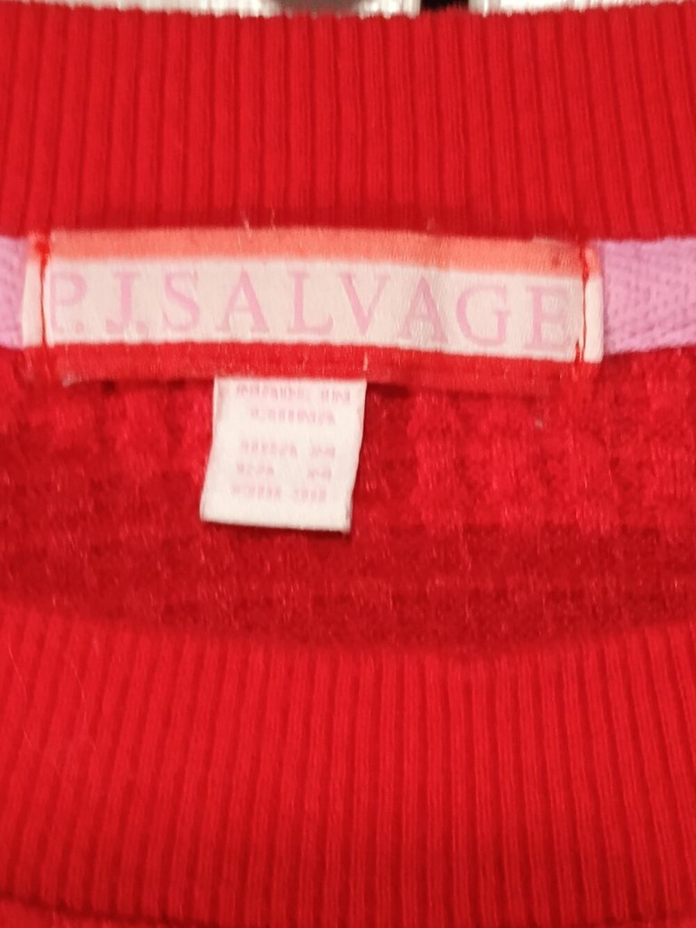 P.J. Salvage Red Waffle Knit Sweater Small Crop Pullover Amour Embroidered - Picture 4 of 7